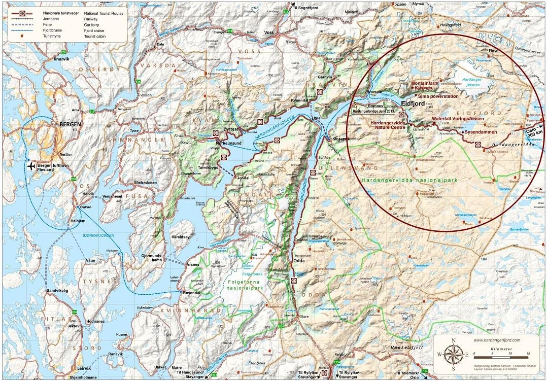 hardangerfjord na Uy bản đồ