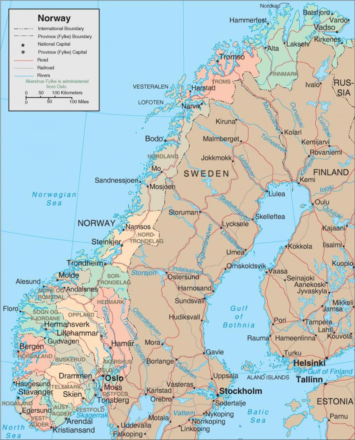 một bản đồ của na Uy
