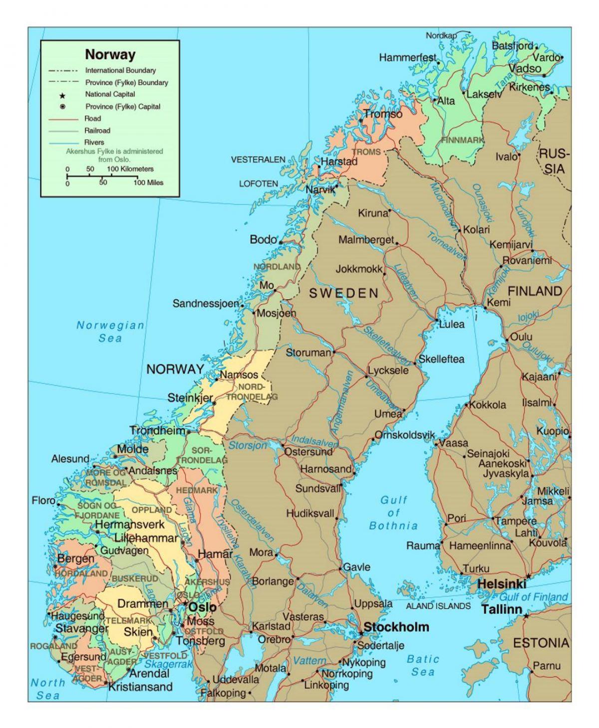 bản đồ của na Uy với thị trấn